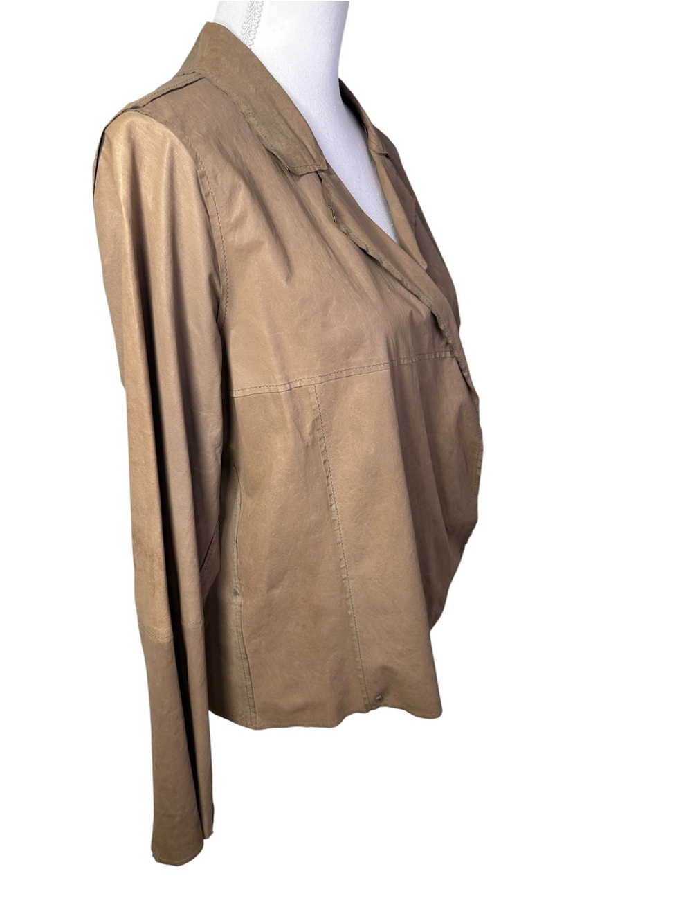 Annette Görtz Vibi 100% Lamb Leather Wrap Jacket Taupe EU 38 US 8 Germany - Picture 5 of 13